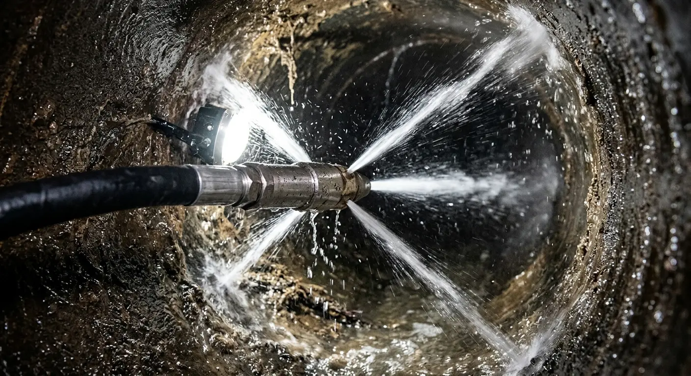 High-pressure hydro jetting nozzle cleaning sewer pipe for Sewer Cleanout in Connellsville